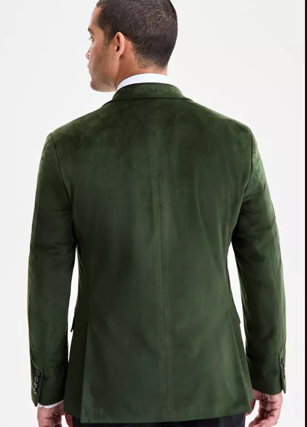 Bar Iii Mens Slim fit Velvet Sport Coat Blazer 36 R Green Solid Stretch