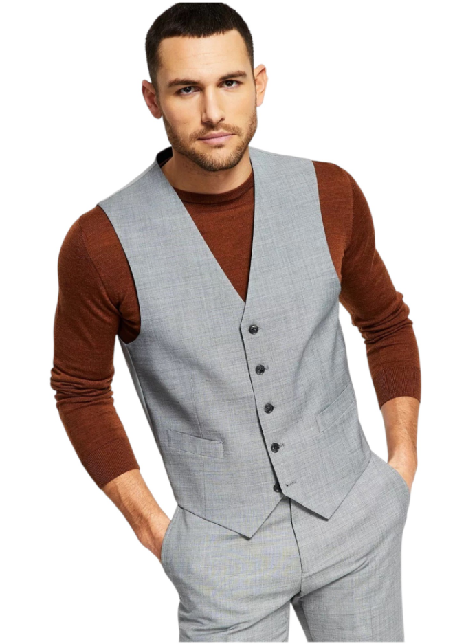 Tommy Hilfiger Mens Modern fit Button-Up Suit Vest XXL Light Grey Solid