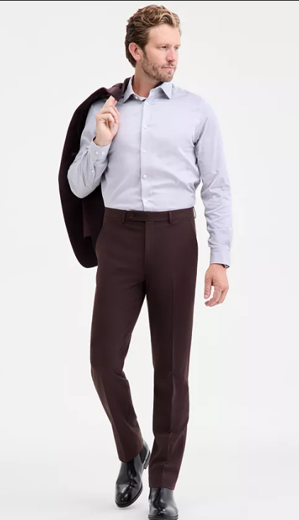 Calvin Klein Mens Slim fit Dress Pants 33 / 32 Brown Solid Stretch