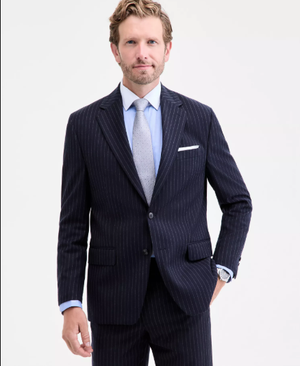 Michael Kors Mens Classic fit Sport Coat Blazer 44 S Navy Blue Striped Stretch