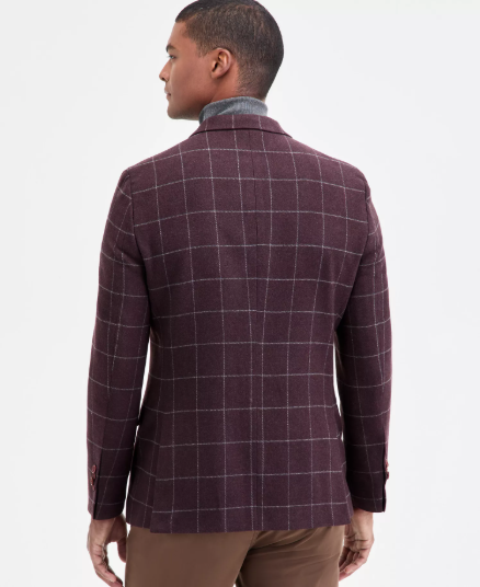Nautica Mens Modern fit Sport Coat Blazer 48 R Red Plaid Stretch