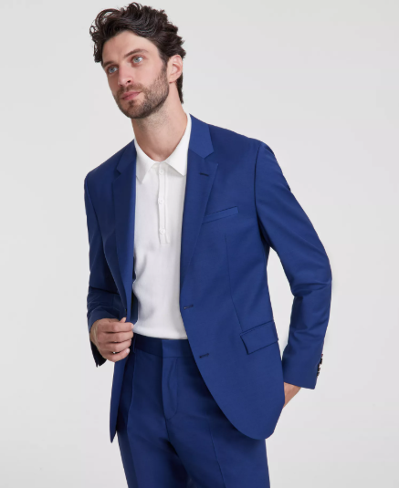 Hugo Boss Mens Modern fit Suit Jacket Blazer 42 L Navy Blue Solid Stretch