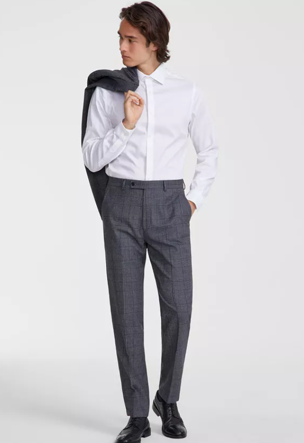 Calvin Klein Mens Skinny fit Dress Pants 33 / 30 Charcoal Grey Plaid