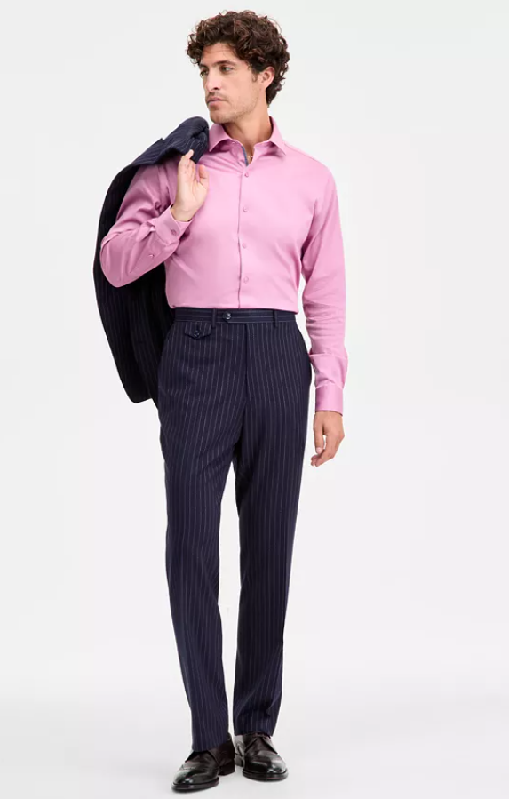 Tayion Mens Classic fit Dress Pants 42 / 30 Navy Blue Striped Stretch