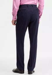 Tayion Mens Classic fit Dress Pants 42 / 30 Navy Blue Striped Stretch