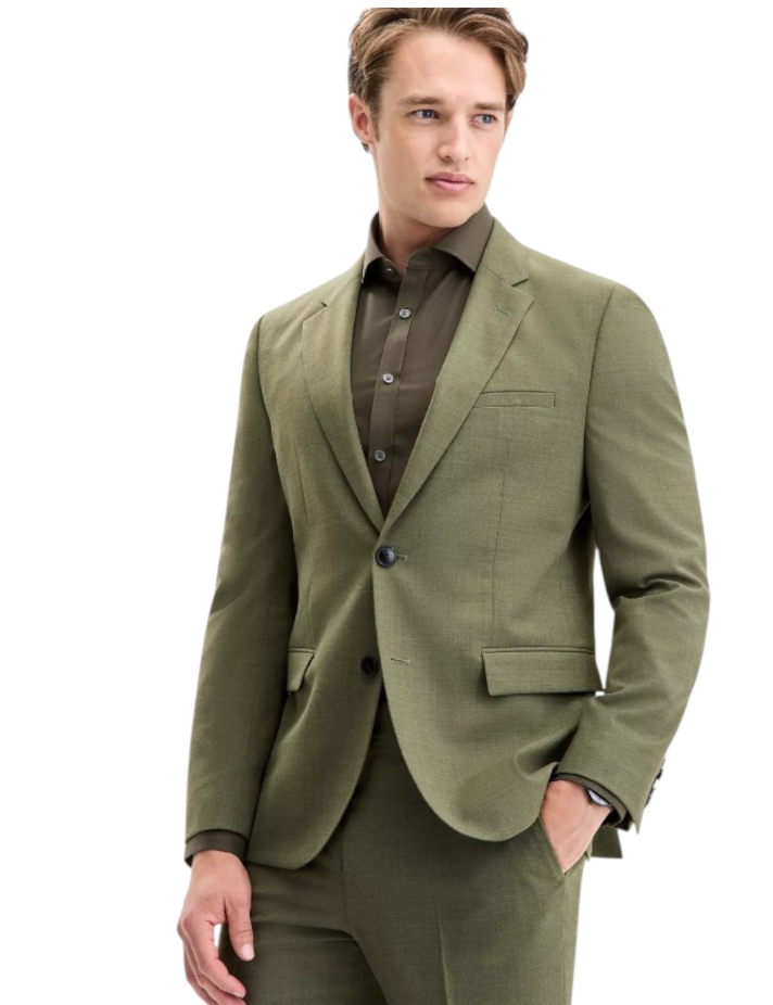 Hugo Boss Mens Modern fit Suit Jacket Blazer 44 R Olive Green Solid Stretch