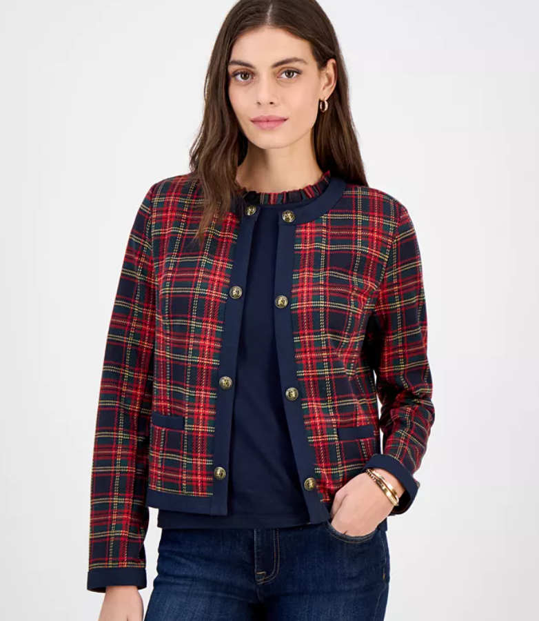 Tommy Hilfiger Womens Classic fit Long Sleeve Cardigan Sweater Medium Crew Neck Green Plaid
