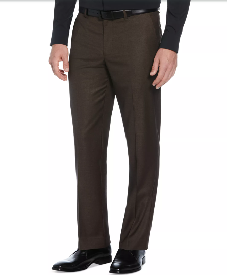 Perry Ellis Mens Modern fit Dress Pants 40 / 30 Brown Solid Stretch