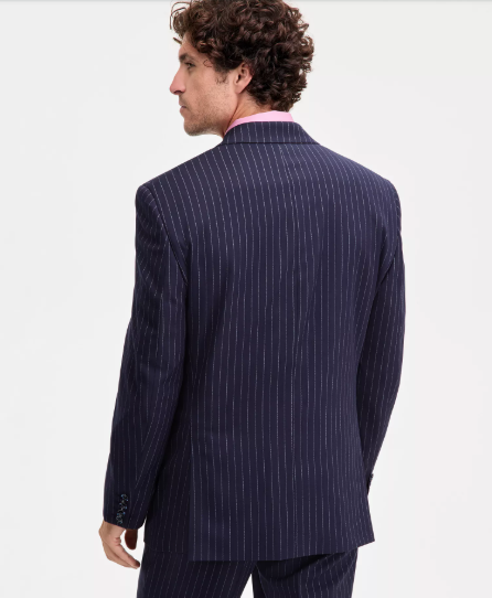 Tayion Mens Classic fit Sport Coat Blazer 42 L Navy Blue Striped Stretch