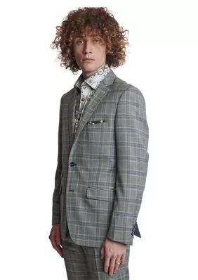Paisley & Gray Mens Slim fit Sport Coat Blazer 38 R Light Green Plaid Stretch