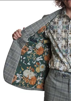 Paisley & Gray Mens Slim fit Sport Coat Blazer 38 R Light Green Plaid Stretch