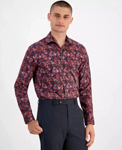 Bar III Mens Slim fit Dress Shirt Small 14-14.5 Long Sleeve Multicolor Floral