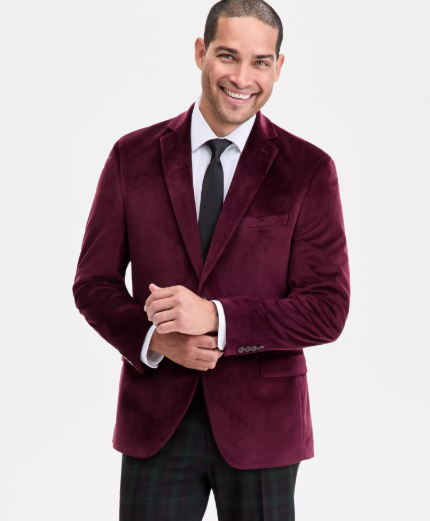 Bar IIi Mens Slim fit Velvet Sport Coat Blazer 44 R Deep Red Solid Stretch