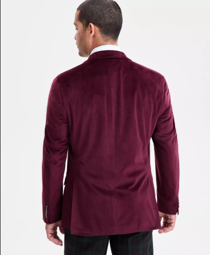 Bar III Mens Slim fit Velvet Sport Coat Blazer 46 R Maroon Red Solid Stretch