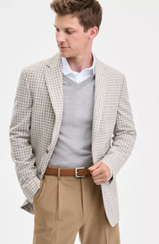 Tommy Hilfiger Mens Modern fit Sport Coat Blazer 46 R Beige Check