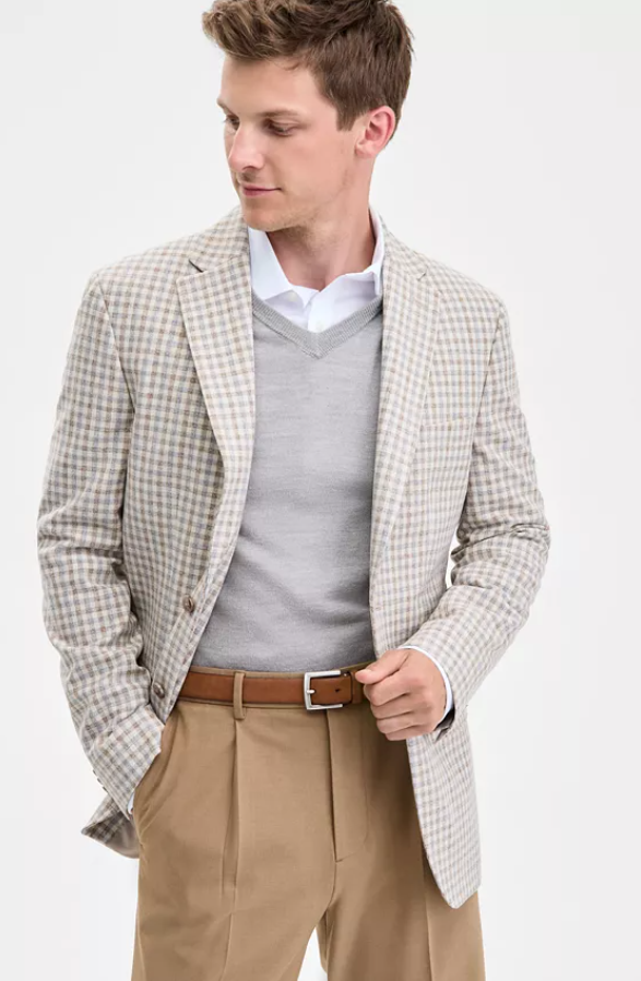 Tommy Hilfiger Mens Modern fit Sport Coat Blazer 46 R Beige Check