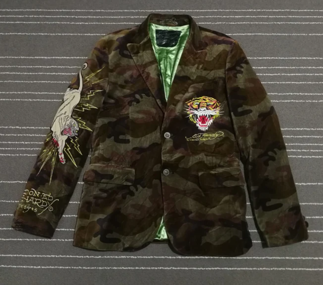 Ed Hardy Mens Classic fit Sport Coat Blazer Medium Brown Camouflage