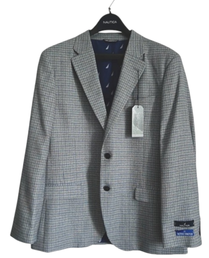 Nautica Mens Modern fit Sport Coat Blazer 38 R Grey Blue Plaid