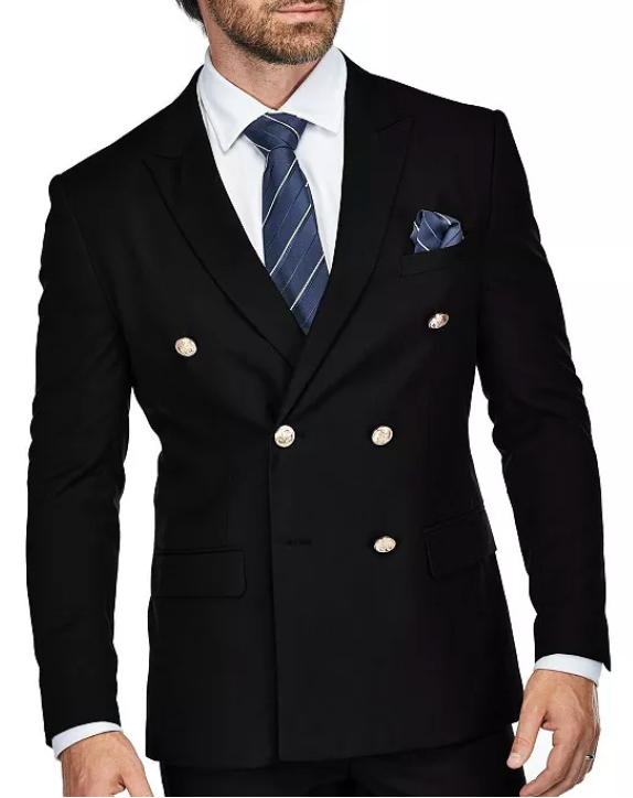Gino Vitale Mens Slim fit Double Breasted Suit Jacket Blazer 44 R Black Solid
