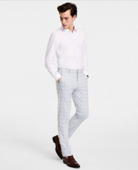 Tommy Hilfiger Mens Modern fit Dress Pants 46 / 32 Light Grey Plaid Stretch
