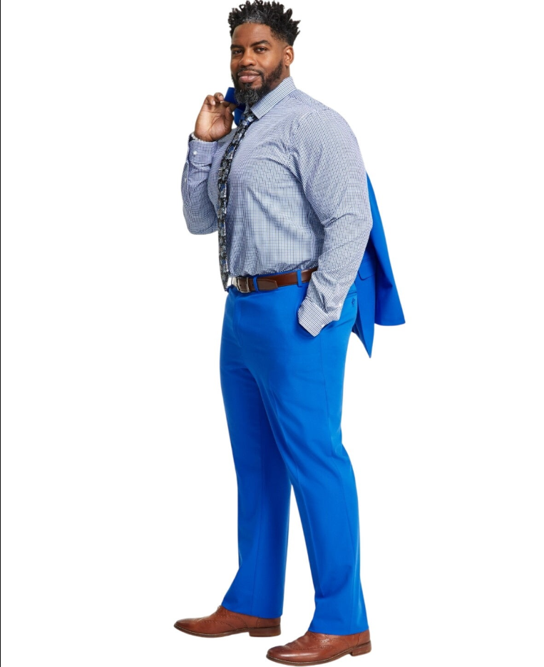 Tayion Mens Classic fit Dress Pants 34 / 32 Bright Blue Solid Stretch