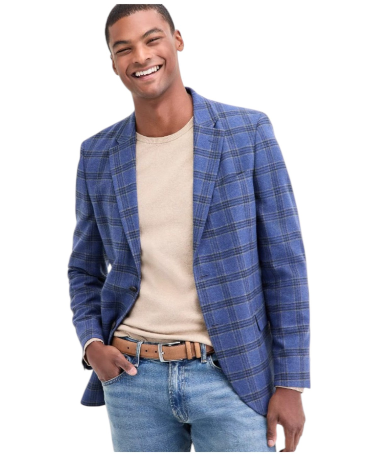 Nautica Mens Modern fit Suit Jacket Blazer 40 R Multi Blue Plaid Stretch