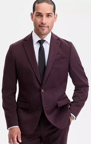 Bar Iii Mens Slim fit Suit Jacket Blazer 44 R Burgundy Red Solid Stretch