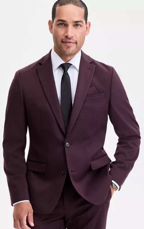 Bar Iii Mens Slim fit Suit Jacket Blazer 44 R Burgundy Red Solid Stretch
