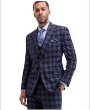 Tayion Mens Classic fit Suit Jacket Blazer 50 R Multi Blue Plaid Stretch