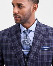 Tayion Mens Classic fit Suit Jacket Blazer 50 R Multi Blue Plaid Stretch