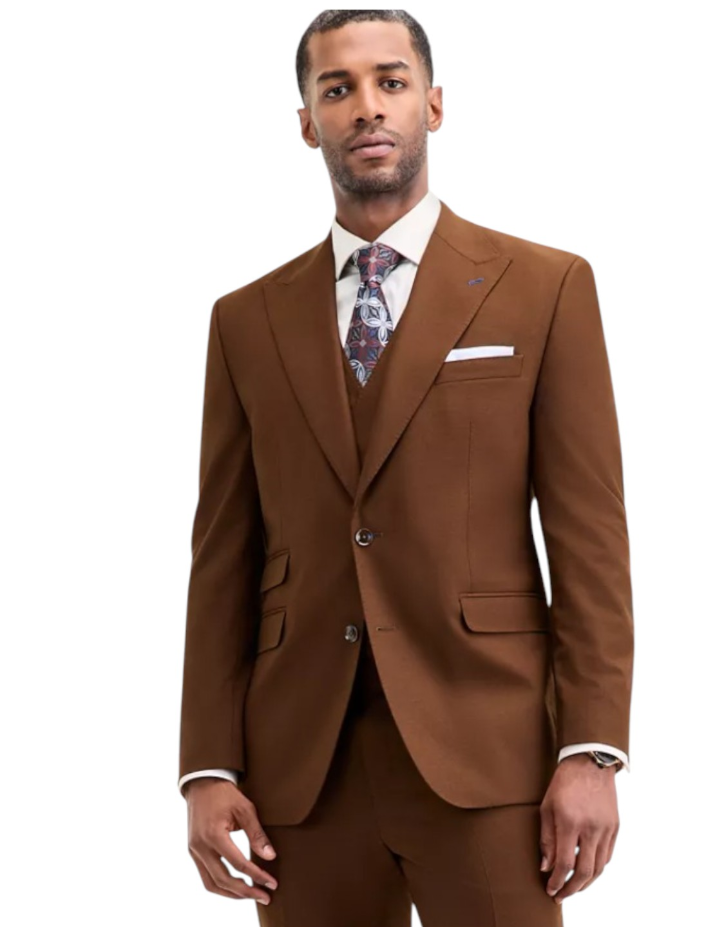 Tayion Mens Classic fit Suit Jacket Blazer 40 R Brown Solid Stretch
