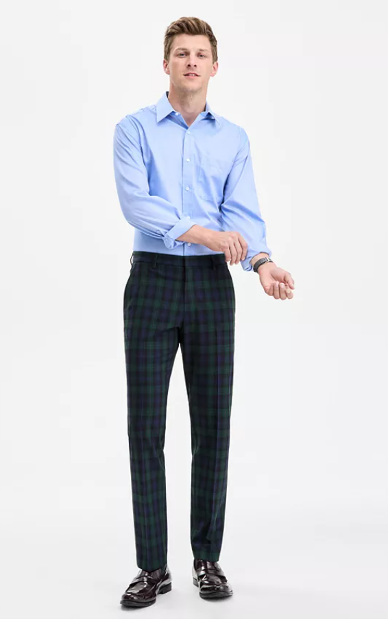 Tommy Hilfiger Mens Modern fit Dress Pants 30 / 30 Navy Blue Plaid Stretch