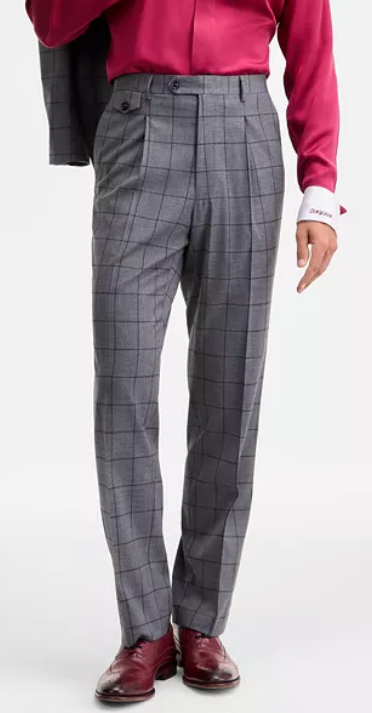 Tayion Mens Classic fit Dress Pants 38 / 30 Charcoal Grey Windowpane Stretch