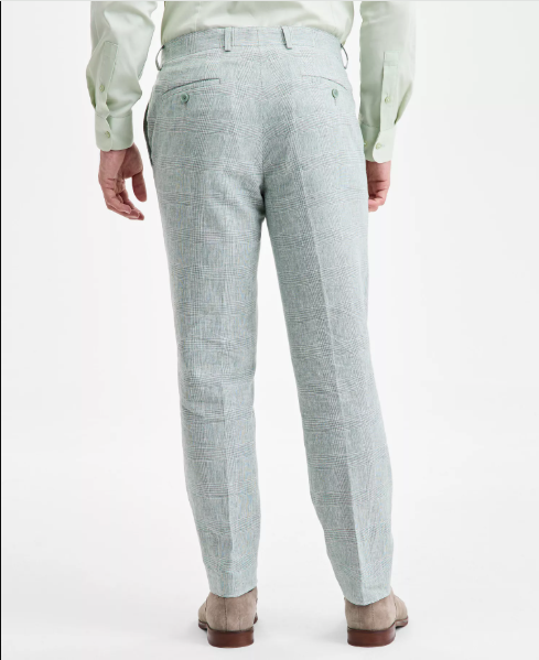 Bar Iii Mens Slim fit Dress Pants 36 / 30 Sage Green Plaid Stretch