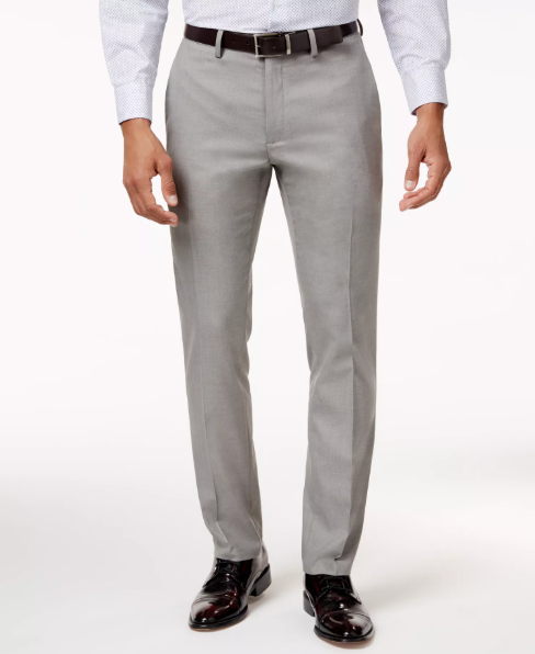 Kenneth Cole Mens Slim fit Dress Pants 38 / 30 Light Grey Solid Stretch