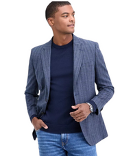 Nautica Mens Modern fit Sport Coat Blazer 44 L Navy Blue Plaid Stretch