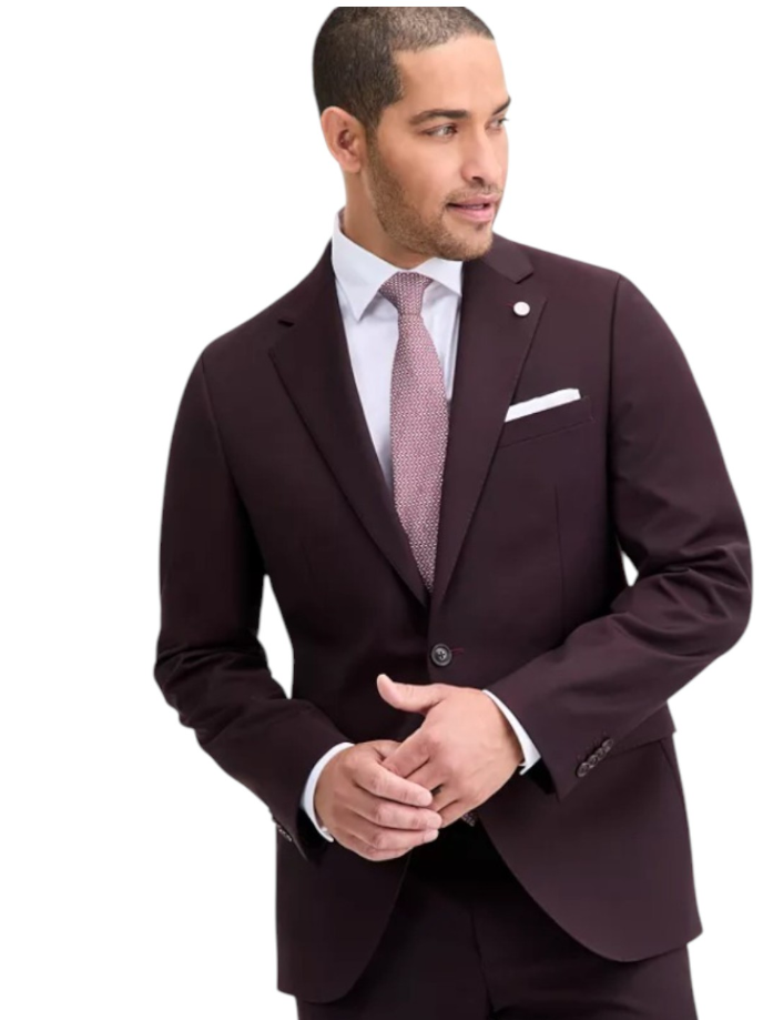 Ted Baker Mens Modern fit Suit Jacket Blazer 44 S Burgundy Red Solid Stretch