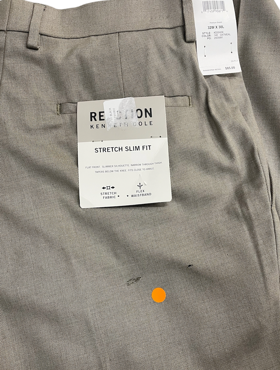 Kenneth Cole Mens Slim fit Dress Pants 32 / 30 Beige Solid Stretch