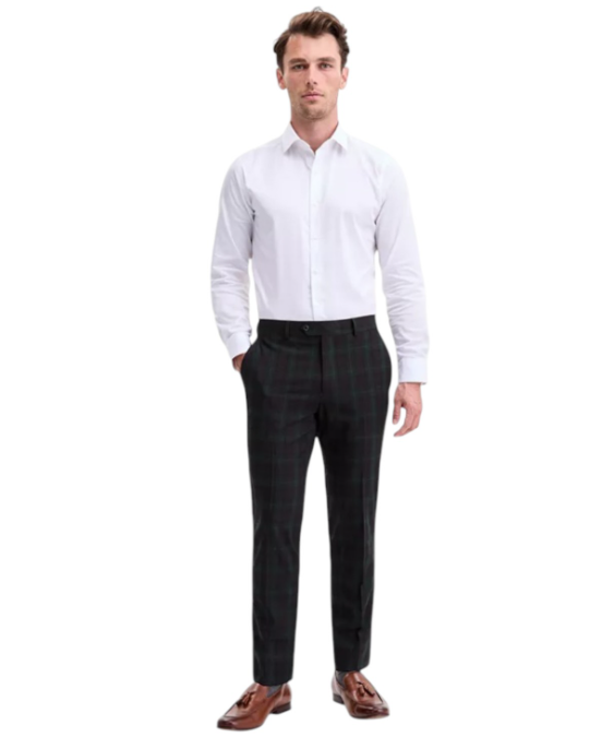 Bar Iii Mens Slim fit Dress Pants 33 / 30 Dark Green Plaid Stretch