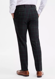 Bar Iii Mens Slim fit Dress Pants 33 / 30 Dark Green Plaid Stretch