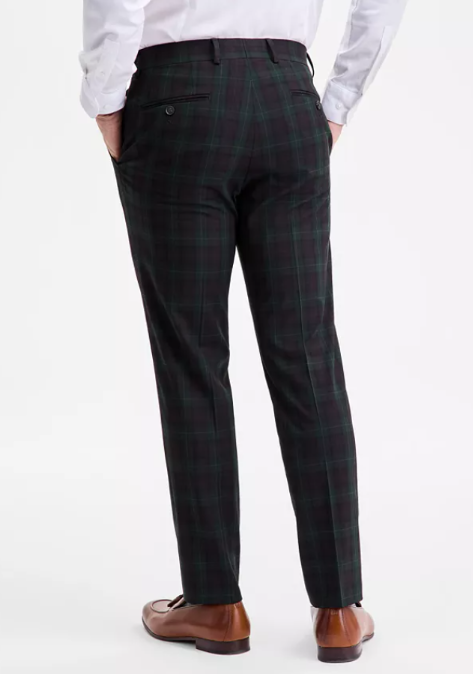 Bar Iii Mens Slim fit Dress Pants 33 / 30 Dark Green Plaid Stretch