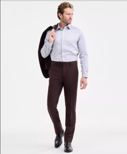 Calvin Klein Mens Slim fit Dress Pants 38 / 32 Brown Solid Stretch
