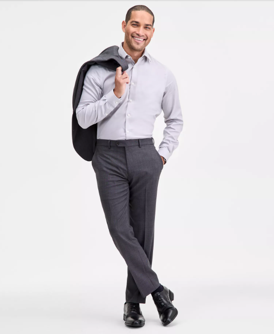 Ted Baker Mens Modern fit Dress Pants 34 / 34 Charcoal Grey Solid Stretch