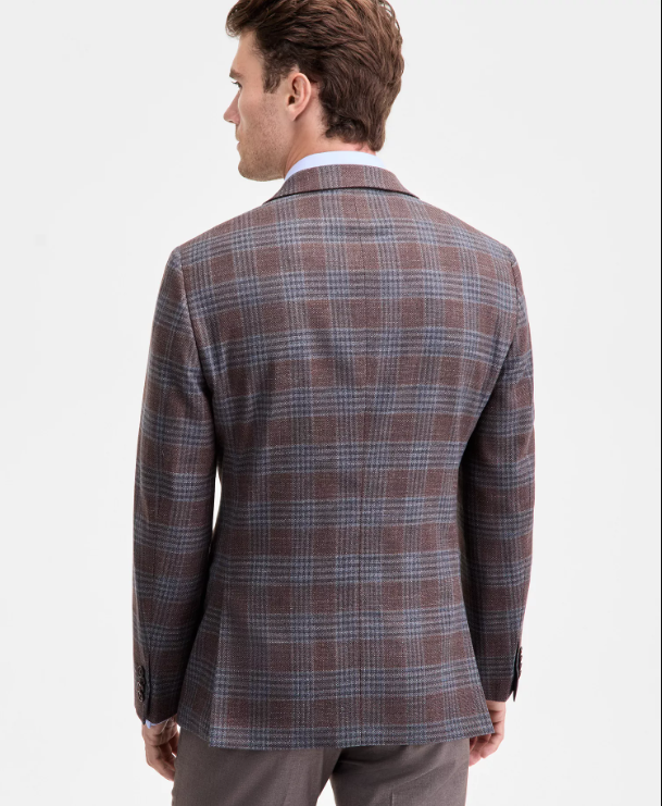 Ted Baker Mens Modern fit Suit Jacket Blazer 38 S Brown Plaid Stretch