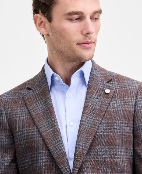 Ted Baker Mens Modern fit Suit Jacket Blazer 38 S Brown Plaid Stretch
