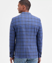 Nautica Mens Modern fit Suit Jacket Blazer 42 R Navy Blue Plaid Stretch