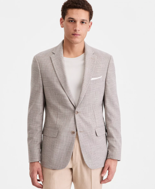 Tommy Hilfiger Mens Modern fit Suit Jacket Blazer 46 S Beige Check Stretch