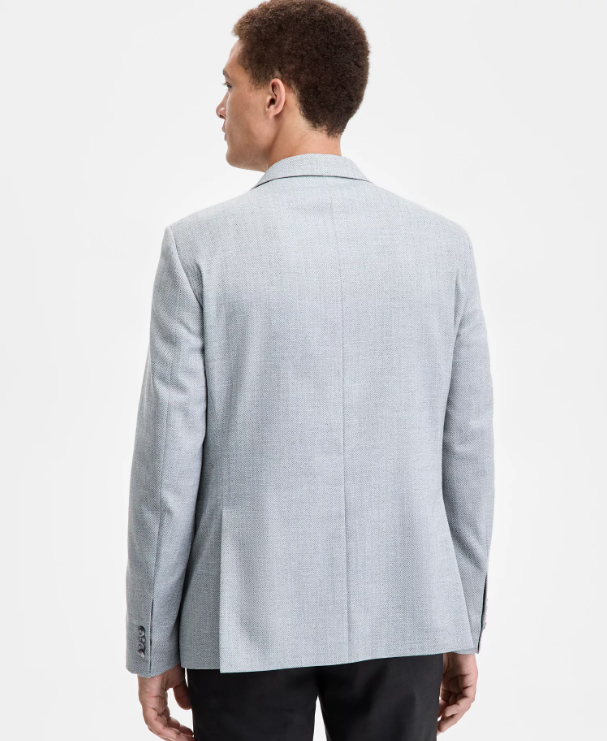 Tommy Hilfiger Mens Modern fit Sport Coat Blazer 46 R Light Grey Herringbone Stretch