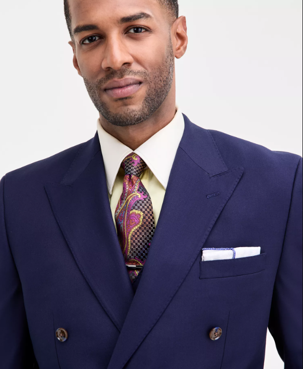 Tayion Mens Classic fit Double Breasted Suit Jacket Blazer 42 S Navy Blue