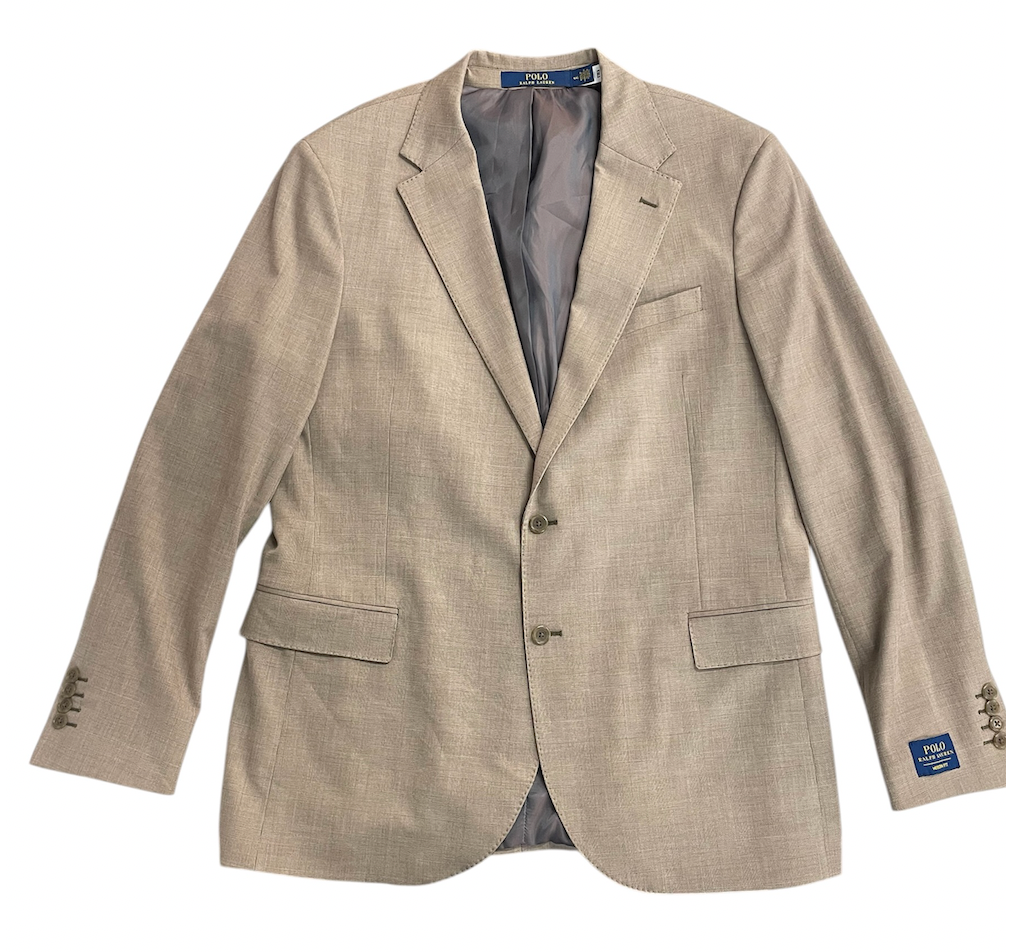 Polo Ralph Lauren Mens Modern fit Sport Coat Blazer 44 L Beige Plaid Stretch